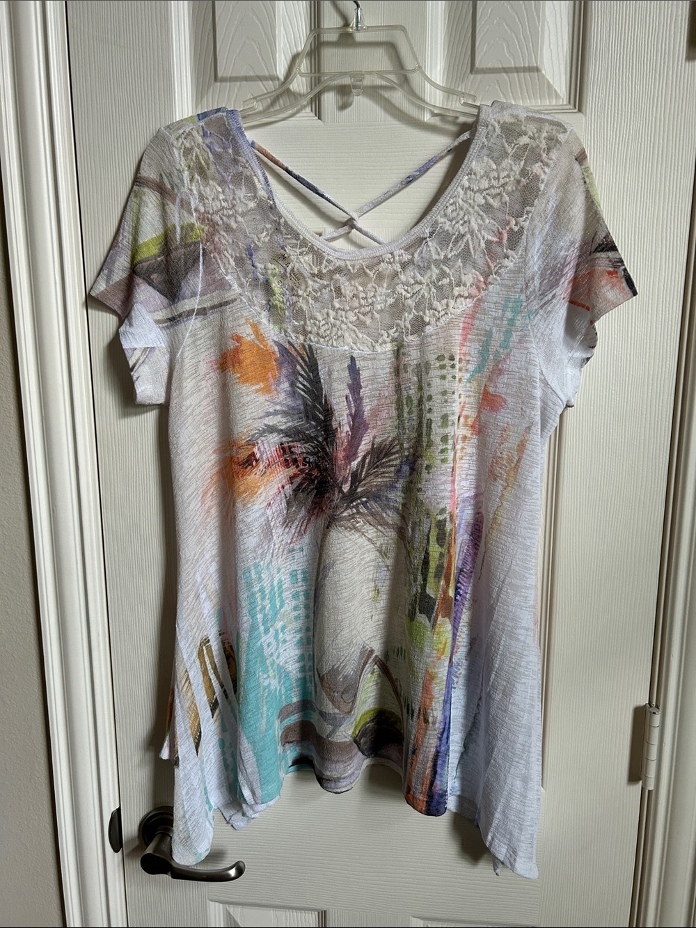 Pulse Multicolor Lace Yoke Short Sleeve Tee